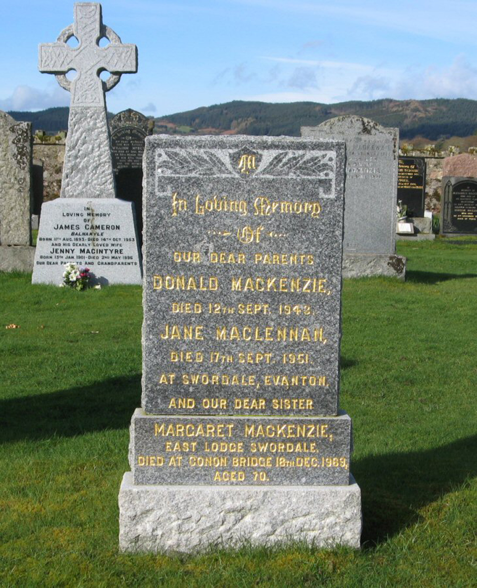Photo of headstones/Jane MacLennan died 1952 MI Fodderty